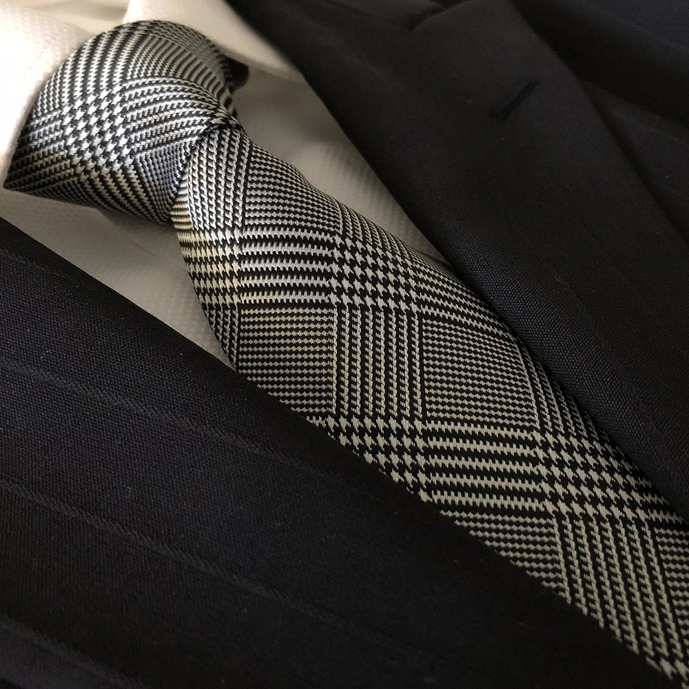 “B&W Plaid” Polyester Tie - Distino Of Melbourne