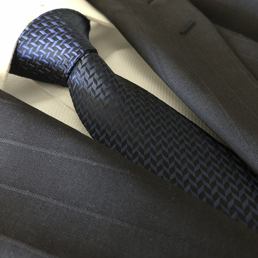 “Navy Herringbone” Skinny Polyester Tie - Distino Of Melbourne