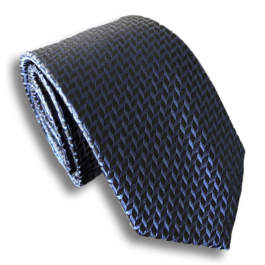 “Navy Herringbone” Skinny Polyester Tie - Distino Of Melbourne