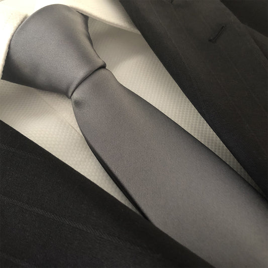 “Solid Silver” Skinny Polyester Tie - Distino Of Melbourne