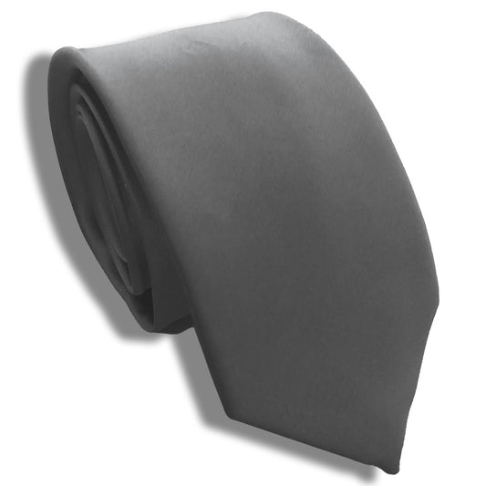 “Solid Silver” Skinny Polyester Tie - Distino Of Melbourne
