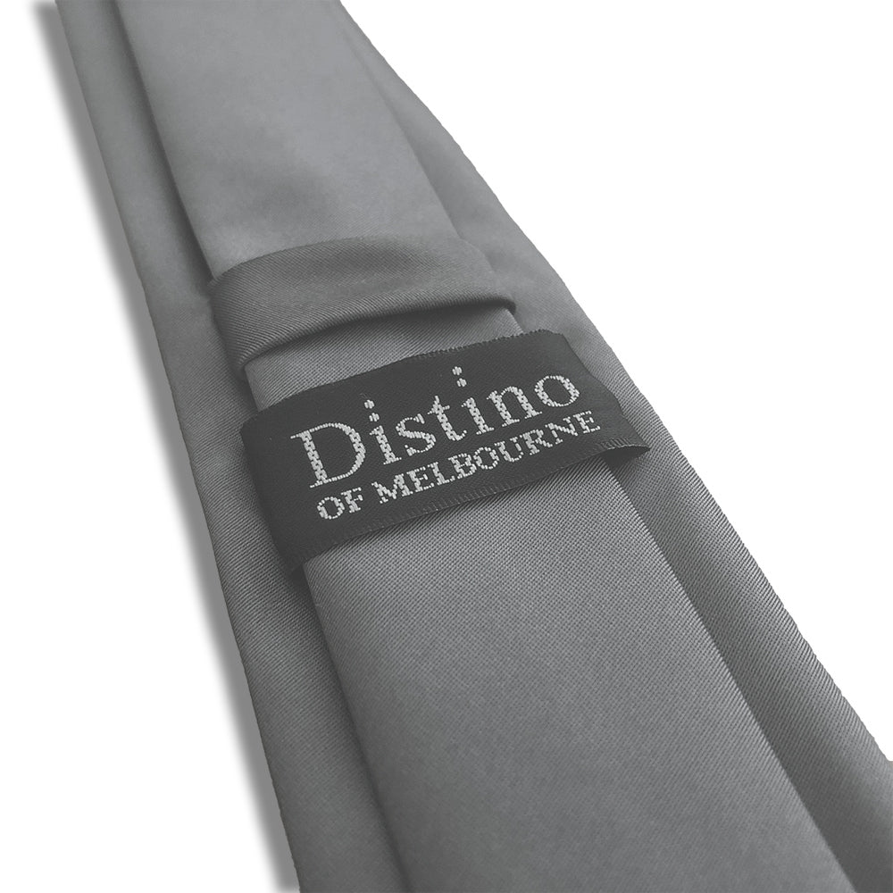 “Solid Silver” Skinny Polyester Tie - Distino Of Melbourne