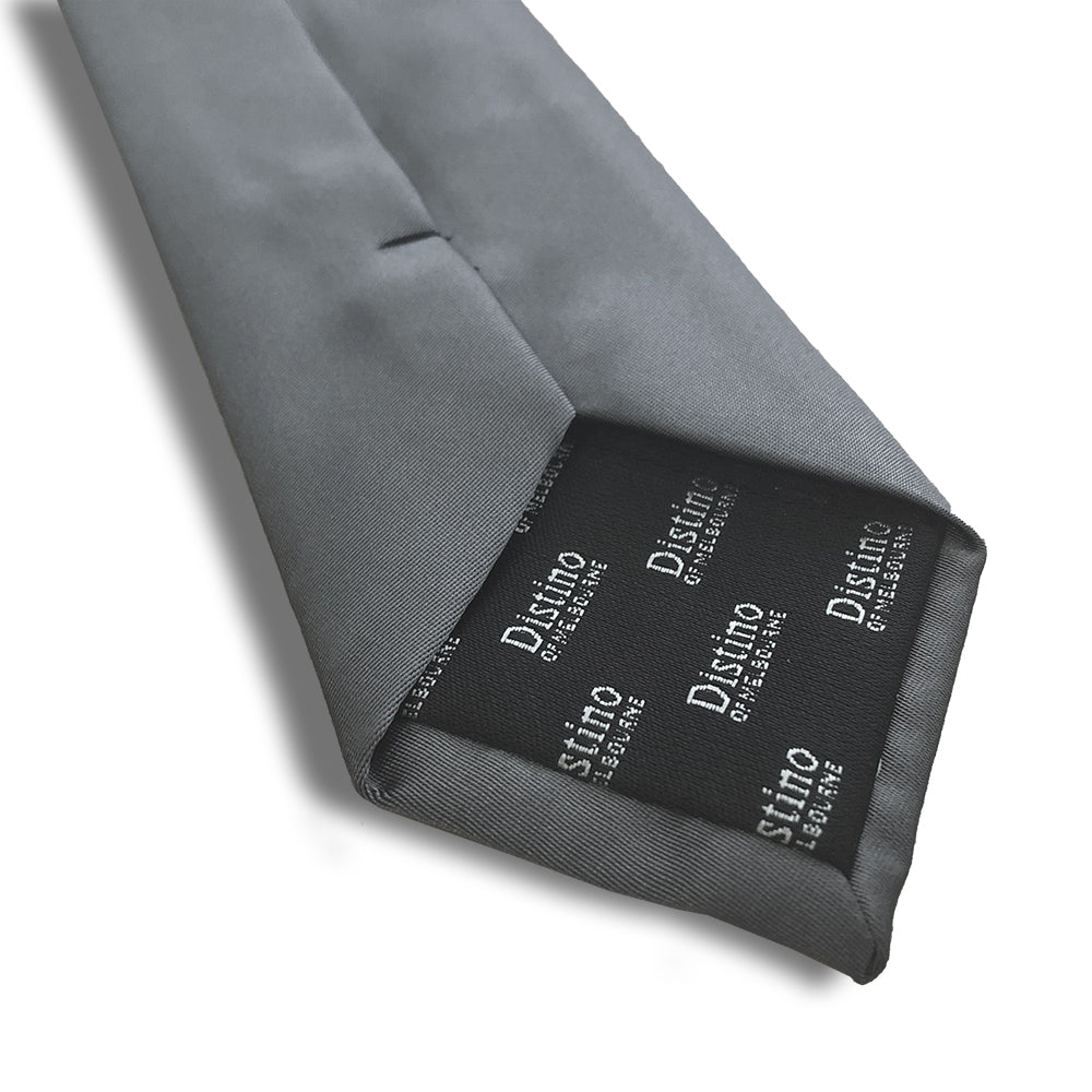 “Solid Silver” Skinny Polyester Tie - Distino Of Melbourne
