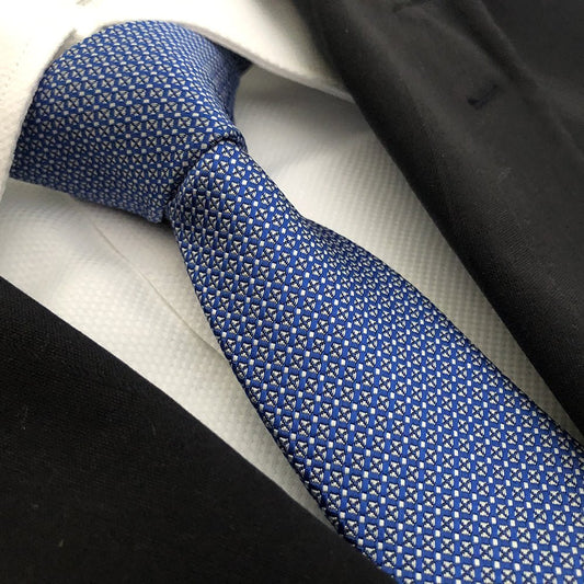 “Fine Check Blue” Skinny Polyester Tie - Distino Of Melbourne