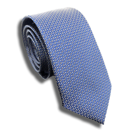 “Fine Check Blue” Skinny Polyester Tie - Distino Of Melbourne