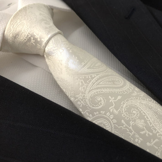 “Ivory Paisley” Skinny Polyester Tie - Distino Of Melbourne