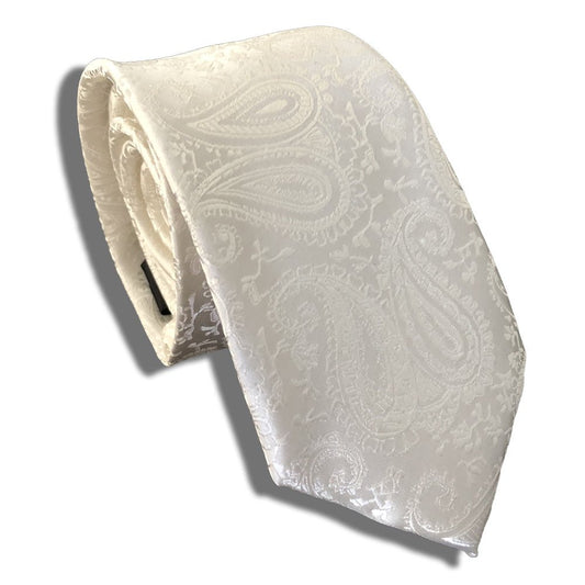 “Ivory Paisley” Skinny Polyester Tie - Distino Of Melbourne