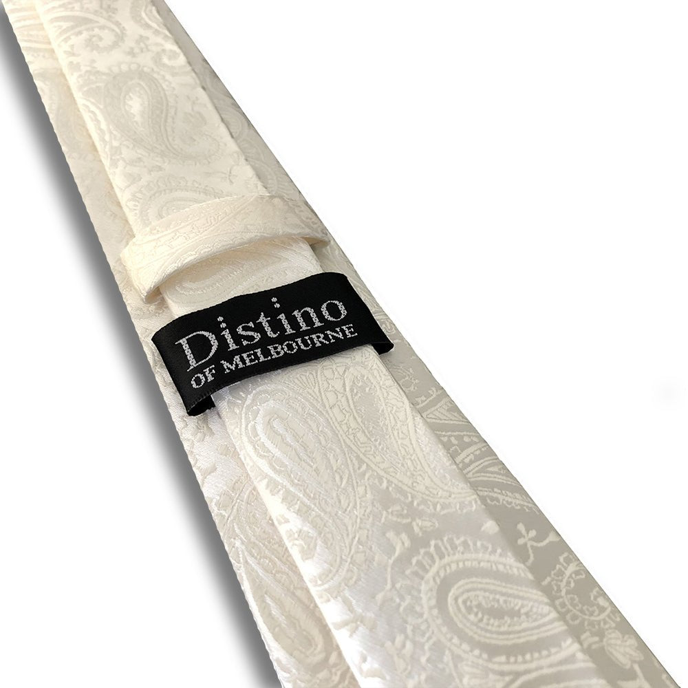 “Ivory Paisley” Skinny Polyester Tie - Distino Of Melbourne