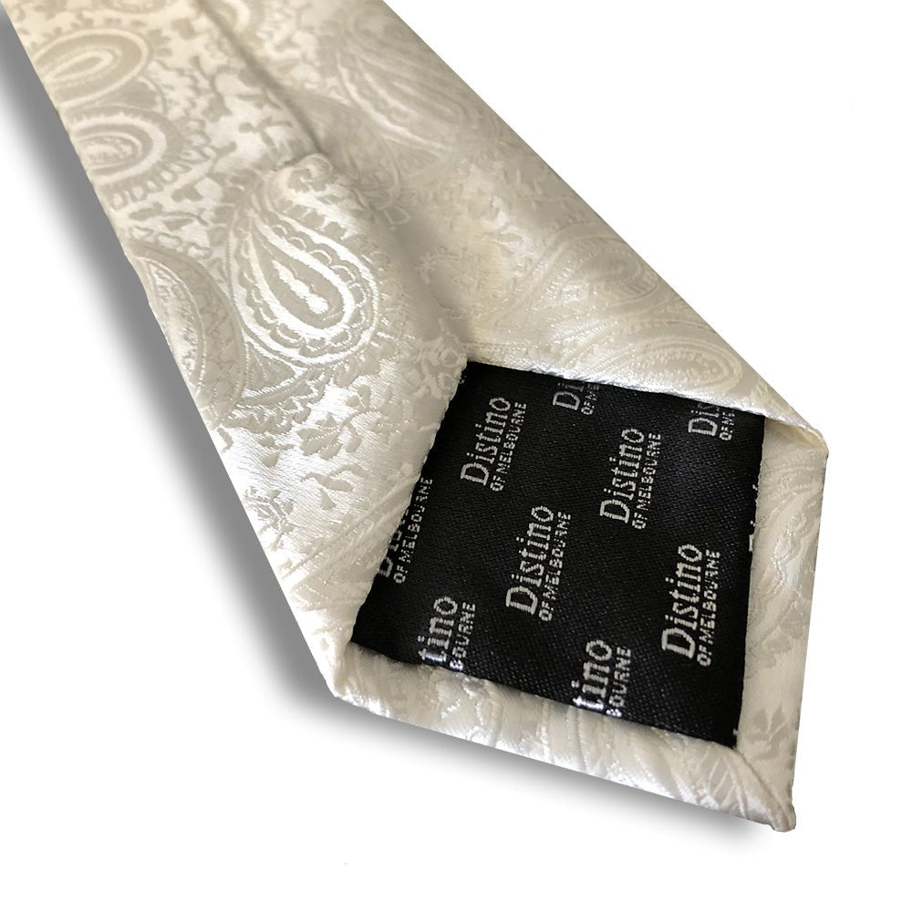 “Ivory Paisley” Skinny Polyester Tie - Distino Of Melbourne