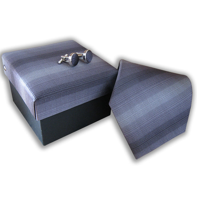 “Shades of Grey” Silk Neck Tie, Matching Cufflinks & Gift Box - Distino Of Melbourne
