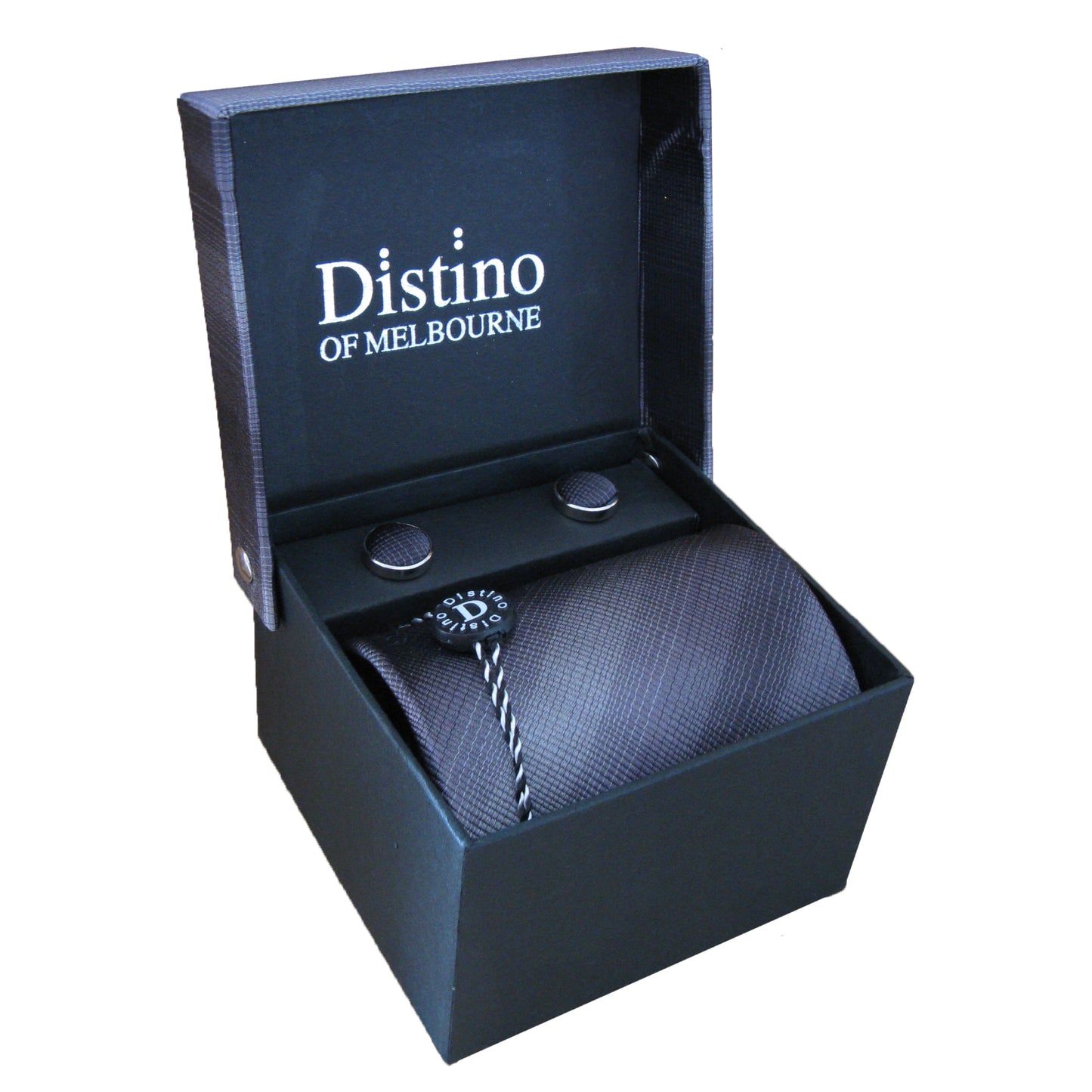“Shades of Grey” Silk Neck Tie, Matching Cufflinks & Gift Box - Distino Of Melbourne