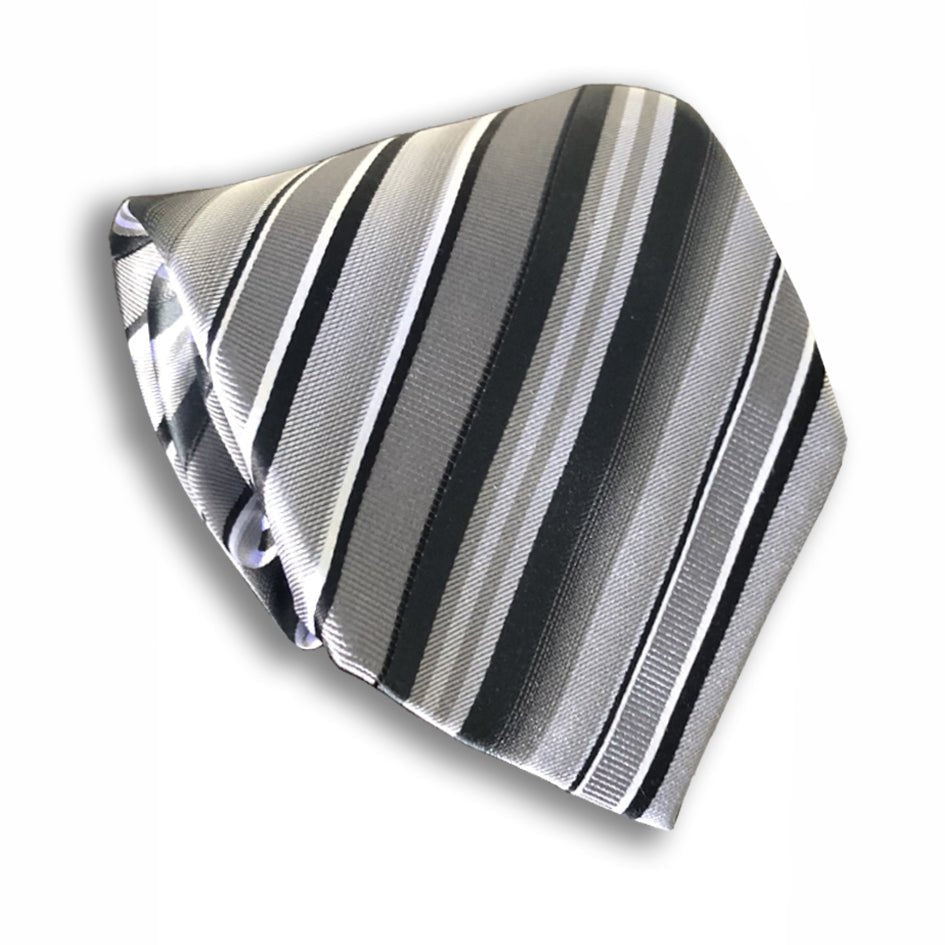 “Strisce Grigio” Seven Fold Silk Neck Tie - Distino Of Melbourne