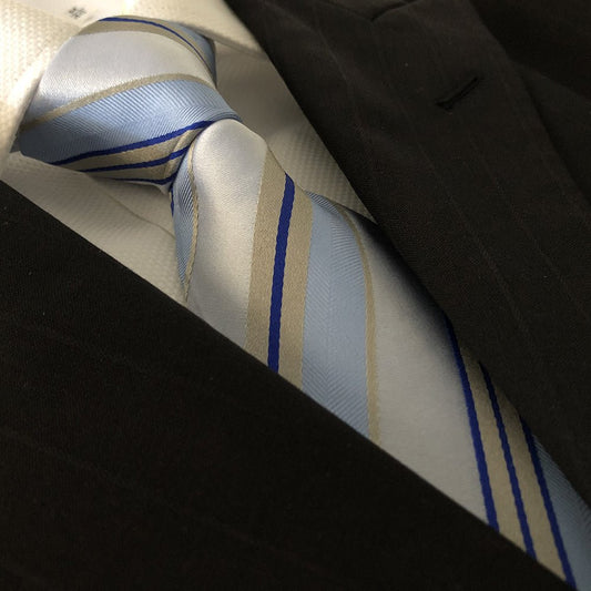 “Striscia Blu” Silk Neck Tie - Distino Of Melbourne