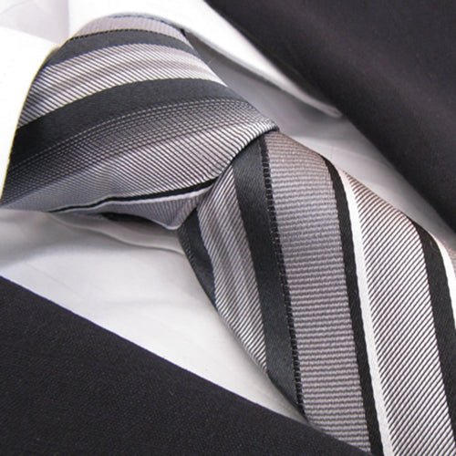 “Strisce Grigio” Seven Fold Silk Neck Tie - Distino Of Melbourne