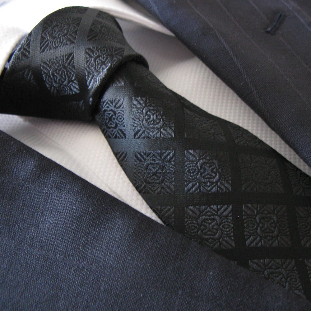 “Black Checked” Skinny Polyester Tie - Distino Of Melbourne