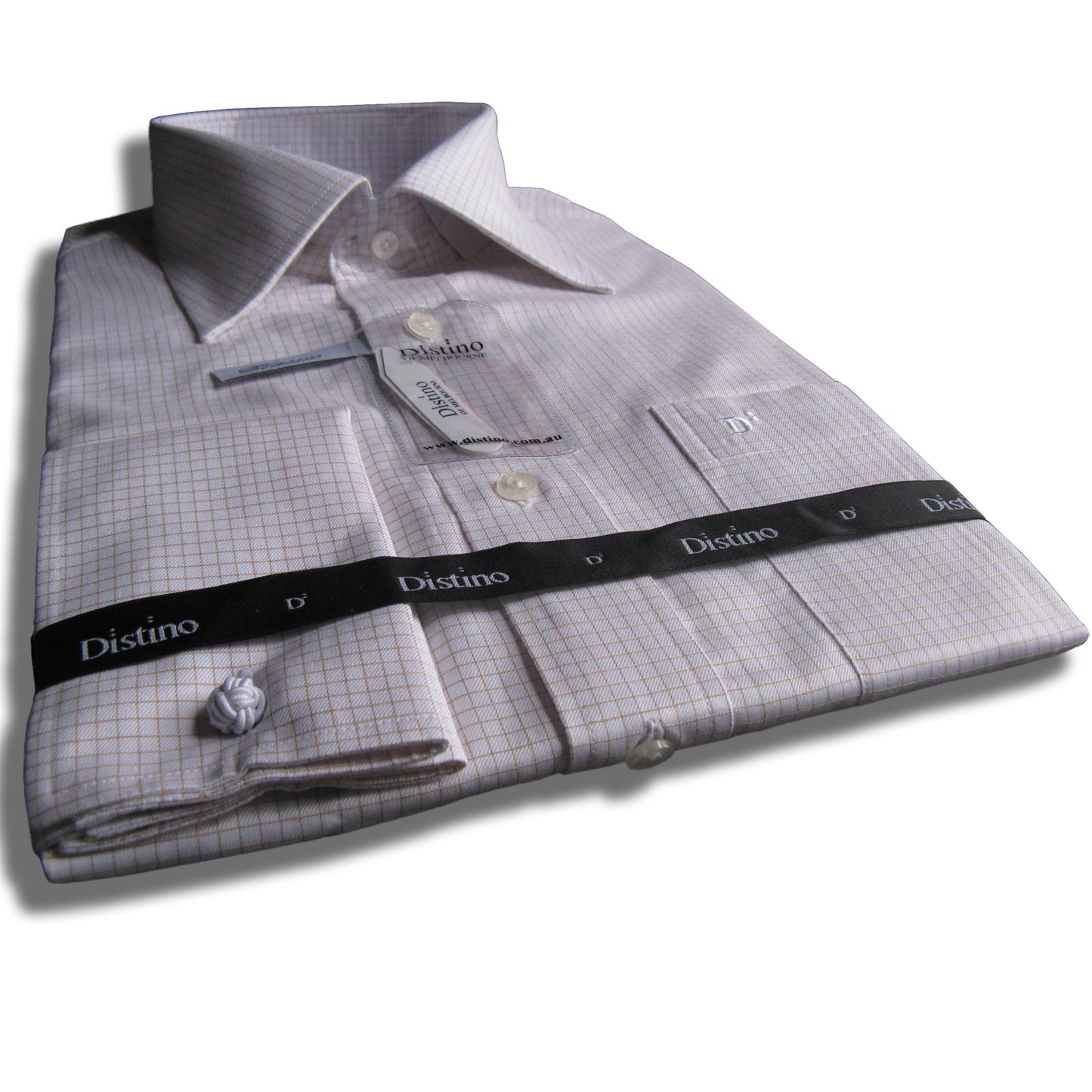 French Cuff Cotton Shirt - "Rust White Check" - Clearance Stock - Distino Of Melbourne