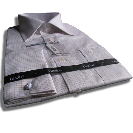 French Cuff Cotton Shirt - "Rust White Check" - Clearance Stock - Distino Of Melbourne