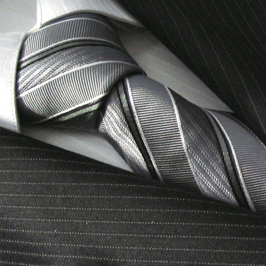 “SHADES OF GREY” SILK NECK TIE, MATCHING CUFFLINKS & GIFT BOX