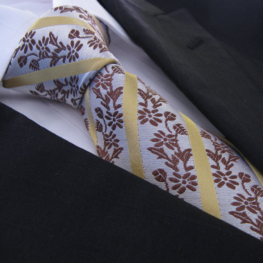 “ORIENTAL FLORAL” SILK NECK TIE, MATCHING CUFFLINKS & GIFT BOX