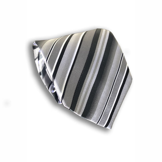 “STRISCE GRIGIO” SEVEN FOLD SILK NECK TIE