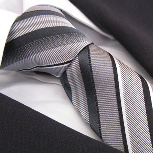“STRISCE GRIGIO” SEVEN FOLD SILK NECK TIE
